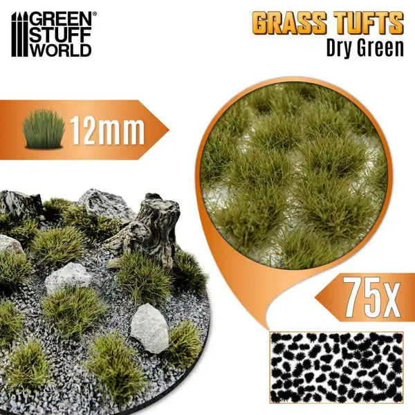 Grass TUFTS - 12mm self-adhesive - 75x - Dry Green 12941