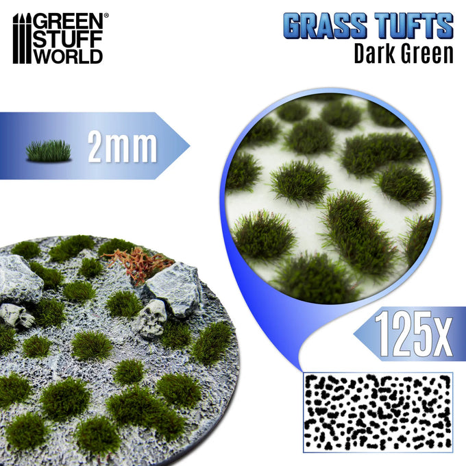 Green Stuff World Static Grass Tufts 2 mm - Dark Green 12946