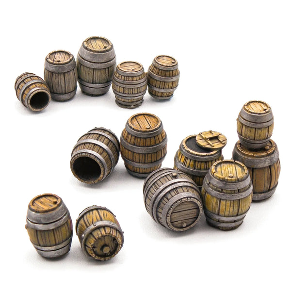Green Stuff World 14 Resin Wooden Barrels 2534a