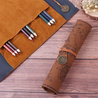 Penseelhouder Etui Leer Retro Schatkaart Light Brown