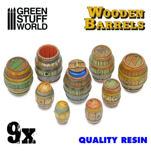 9x Resin Wooden Barrels 2534
