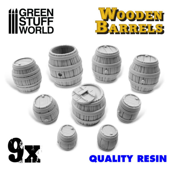 9x Resin Wooden Barrels 2534