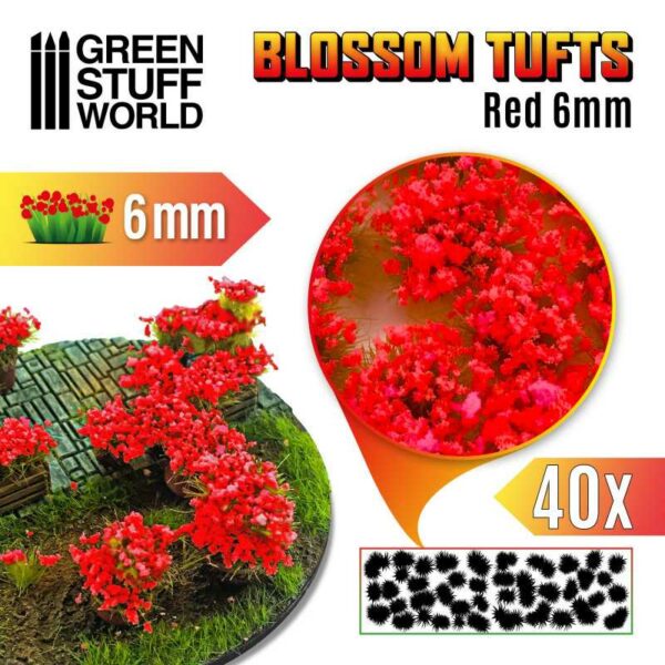 Blossom TUFTS - 6mm self-adhesive - RED Flowers