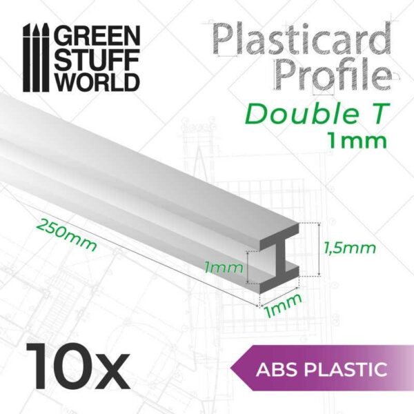 Green Stuff World ABS Plasticard - Profile DOUBLE-T 1 mm 10x 10047