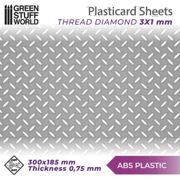 Green Stuff World ABS Plasticard - Thread DIAMOND Textured Sheet - A4 1100
