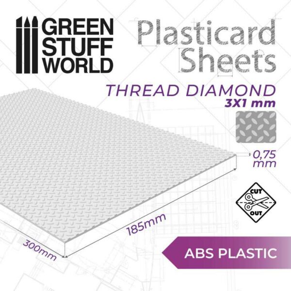 Green Stuff World ABS Plasticard - Thread DIAMOND Textured Sheet - A4 1100