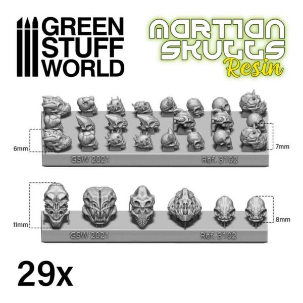 Green Stuff World ALIEN Skulls 29x Resin Set 3102