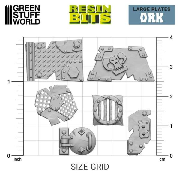 Green Stuff World Large Ork plates (12x) - 3D printed set 12317