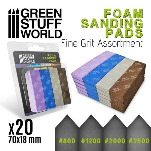 Green Stuff World Foam Sanding Pads - FINE GRIT ASSORTMENT x20 10976