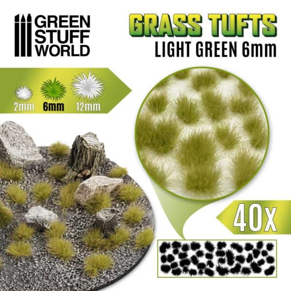 Green Stuff World Grass TUFTS - 6mm self-adhesive - LIGHT GREEN 10662