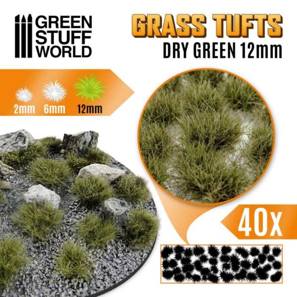 Green Stuff World Grass TUFTS - 12mm self-adhesive - DRY GREEN 10664