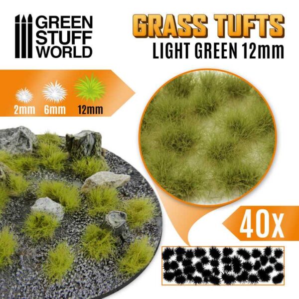 Green Stuff World Grass TUFTS - 12mm self-adhesive - LIGHT GREEN 10666