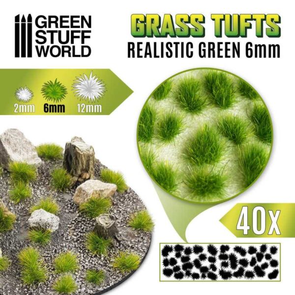 Green Stuff World Grass TUFTS - 6mm self-adhesive - REALISTIC GREEN 1245