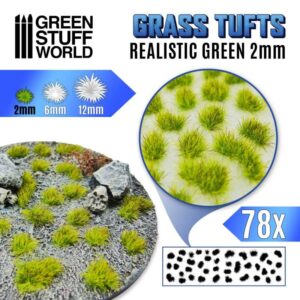 Green Stuff World Grass TUFTS - 2mm self-adhesive - REALISTIC GREEN 2336