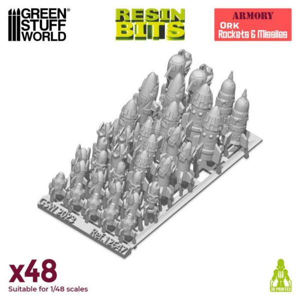Green Stuff World 3D printed set: Ork Rockets and Missiles 48x 12647