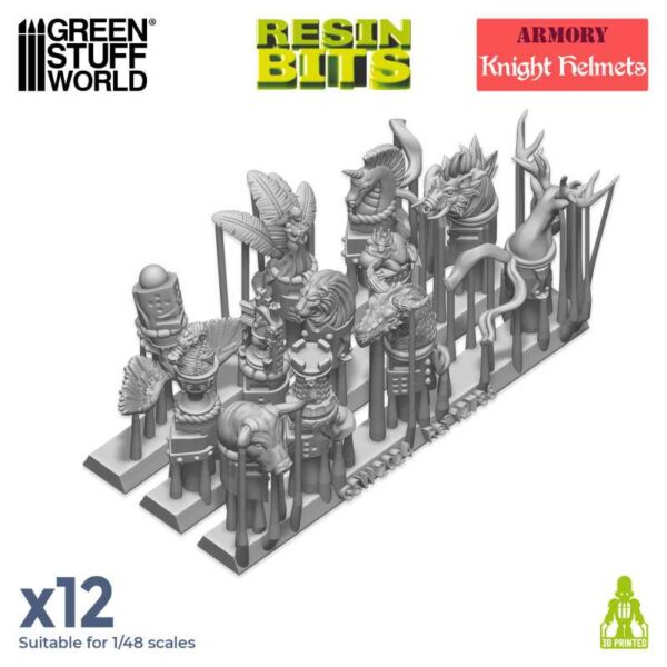 Green Stuff World 3D printed set - Old World Knight Helmets12x 12788