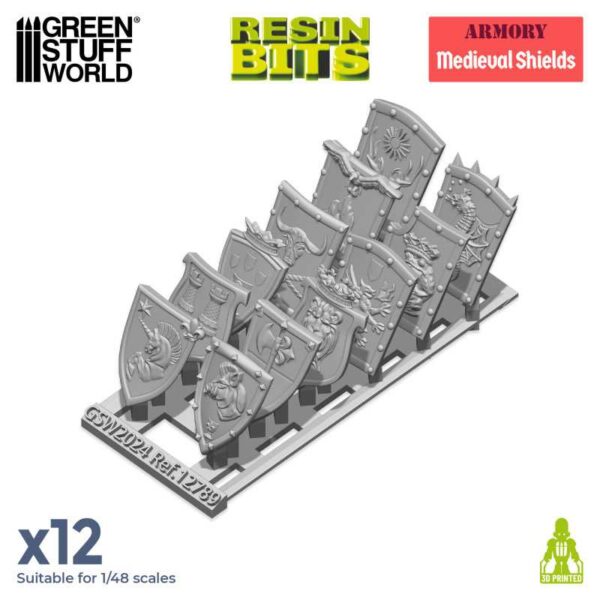 Green Stuff World 3D printed set - Old World Medieval Shields 12x 12789