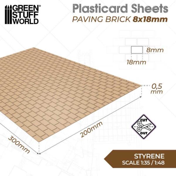 Green Stuff World Plasticard Straatsteen Structuurplaat 8x18mm 5056