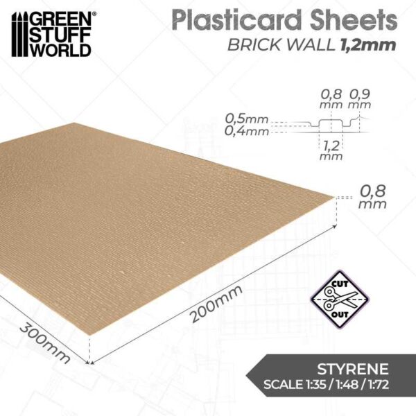 Green Stuff World Plasticard Bakstenen muren structuurplaat 1,2 mm 5057