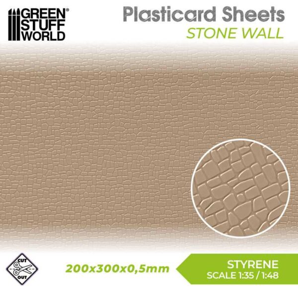 Green Stuff World Plasticard Getextureerde plaat met stenen muur 5059