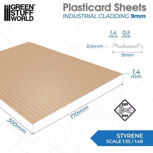Green Stuff World Plasticard Industriële bekleding Structuurplaat 9 mm 5061