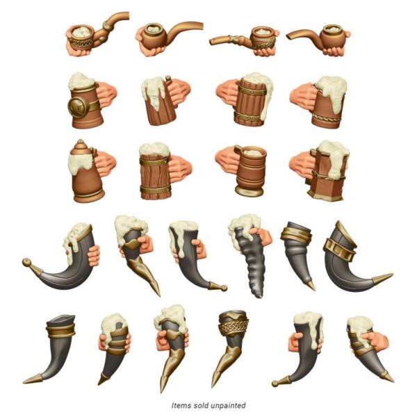 GSW 3D printed set - Beer Mugs and Horns 24x 12970