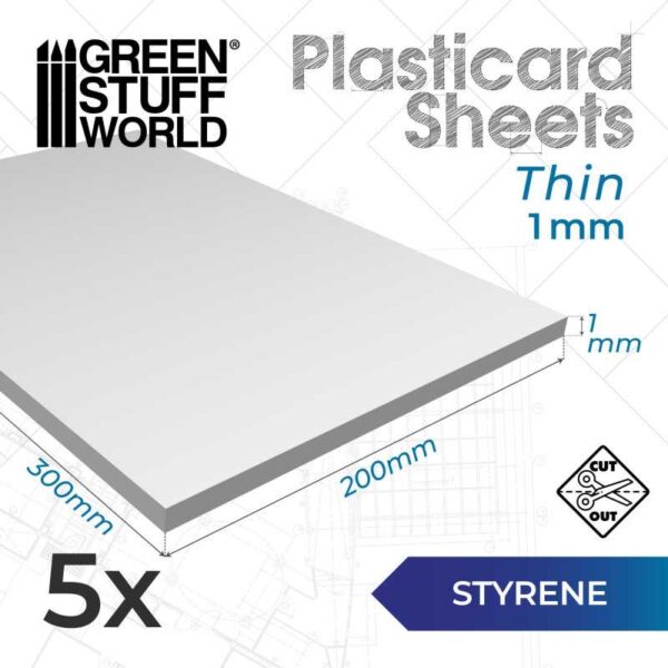 GSW ABS Plasticard Styrene sheets 1 mm Pack x5 13224