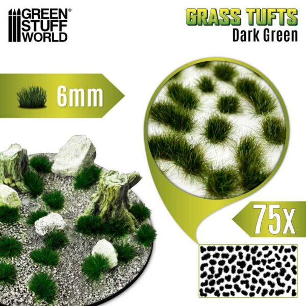 Green Stuff World Grass TUFTS - 6mm self-adhesive - 75x Dark Green 10668