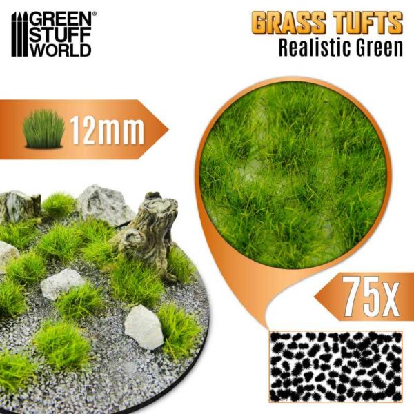 GSW Static Grass Tufts 12 mm - 75x - Realisitic Green 12939