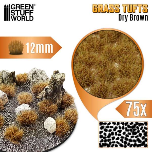 GSW Grass TUFTS - 12mm self-adhesive - 75x - Dry Brown 12940