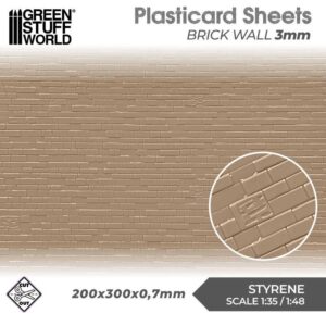 Green Stuff World ABS Plasticard - Brick Walls 3mm Textured Sheet - 5060